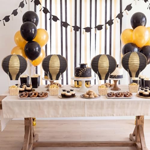 8 Sets Black & Gold Hot Air Balloon Centerpieces – Christmas Table Decor (Meooeck, Stripe)