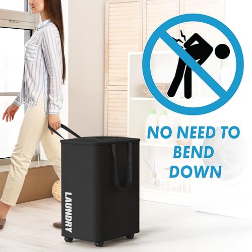 Large 82L Rolling Laundry Basket with Wheels and Mesh Cover