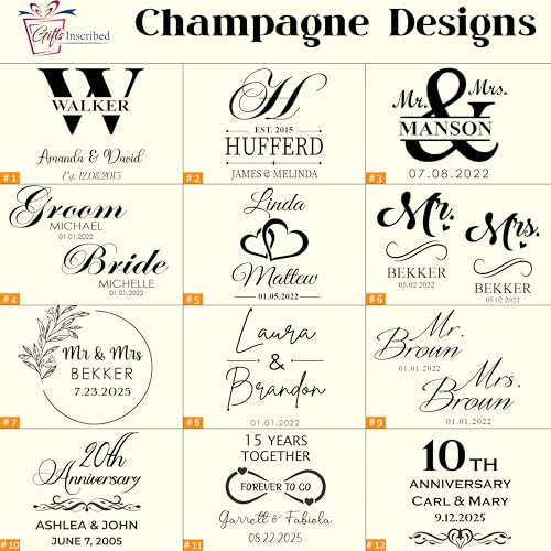 Personalized Champagne Flutes Set of 2, Custom Engraved Stemmed Glasses