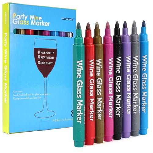 GAINWELL Blue Metallic Wine Glass Markers 8Pcs - Food-Safe, Dishwasher Safe
