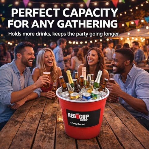 Red Cup Living Large 201 oz Insulated Party Ice Bucket - Durable Plastic Beverage Cooler for Parties & Bar