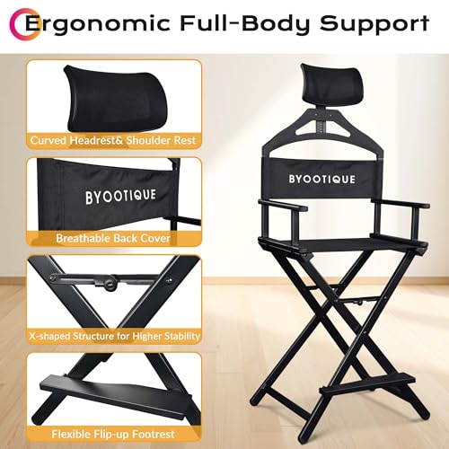 28-Inch Portable Folding Makeup Director Chair with Adjustable Headrest