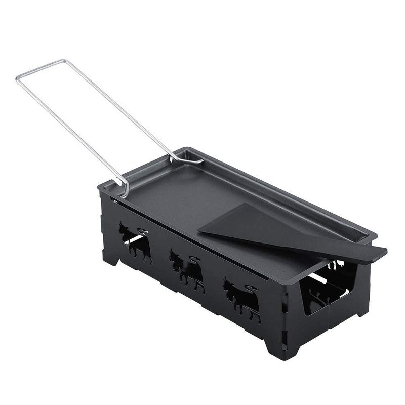 Cheese Raclette, Portable Foldable Non-Stick Cheese Rotaster Baking Tray Candlelight Cheese Melter Pan with Handle Spatula Barbecue Home Kitchen Grilling Tool