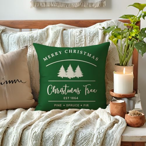 ULOVELOVE YOURSELF Green Christmas Throw Pillow Cover 18x18in Farmhouse Decor