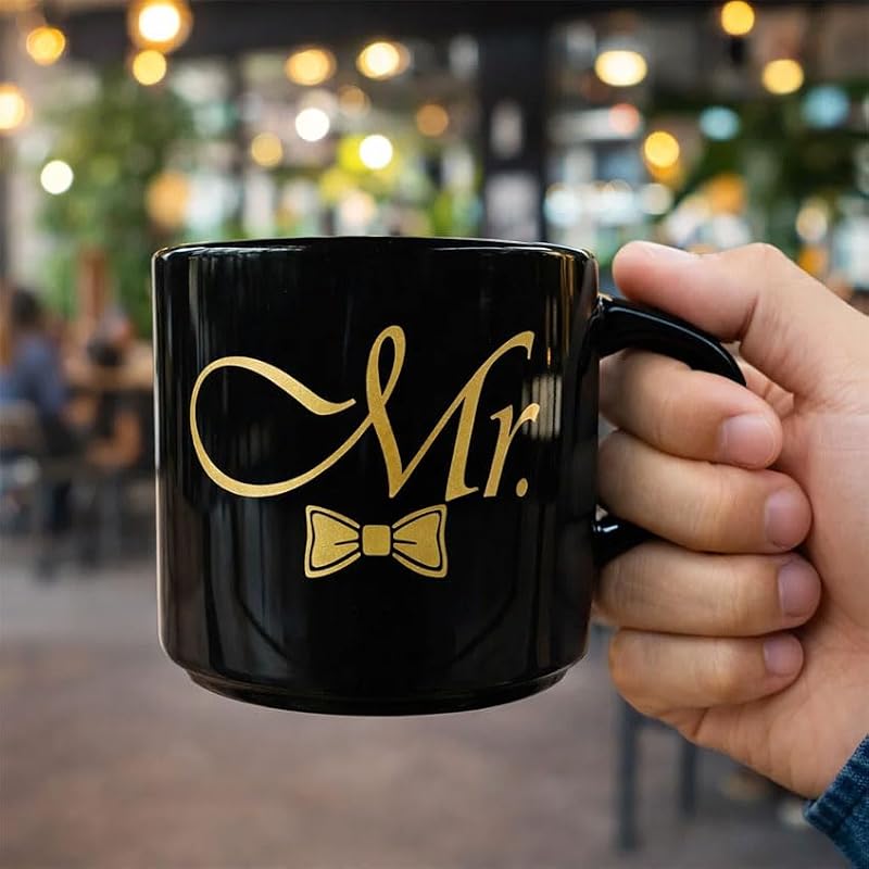 Mr & Mrs Mug Set – Funny Black Ceramic Coffee Mugs for Couples, Mr Mrs Variation