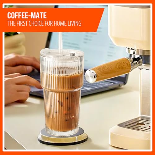 20oz Ribbed Glass Tumblers with Lids and Straws, 4-Piece Set