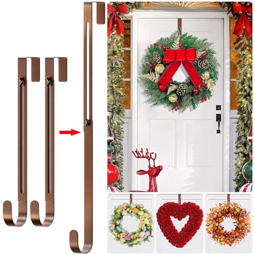 Adjustable Front Door Wreath Hangers (2-Pack) - 12.5-20" Heavy Duty Metal Hooks