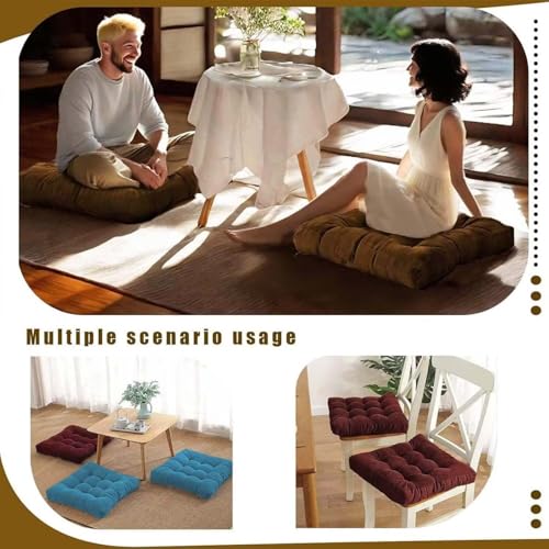 Square Corduroy Floor Pillow 18x18 Tufted Seat Cushion for Living Room