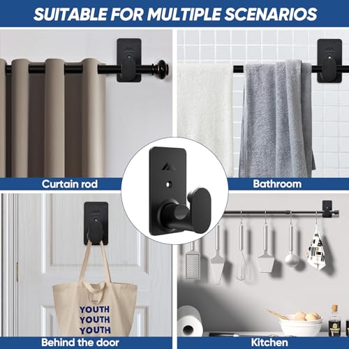 No Drill Curtain Rod Brackets for 5/8 Inch Rods, Adhesive Wall Hooks (4 Pack)