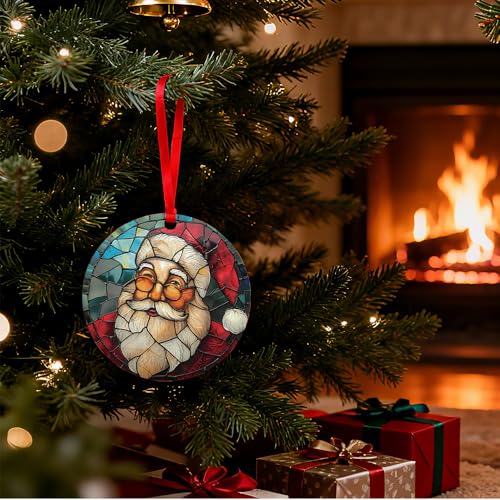 Xenseou SDGS02 Acrylic Santa Ornament with Gift Box – 3-inch Stained Glass Effect