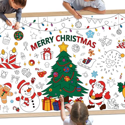 PADELO Christmas Giant Coloring Poster 30x72 Inch - DIY Holiday Tablecloth & Banner - One Piece