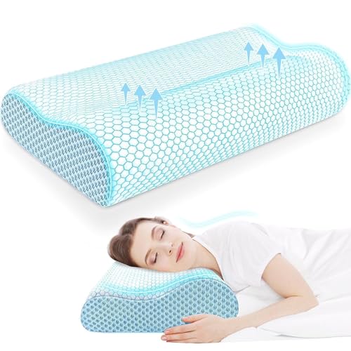 Ergonomic Memory Foam Neck Pillow for Pain Relief, Blue