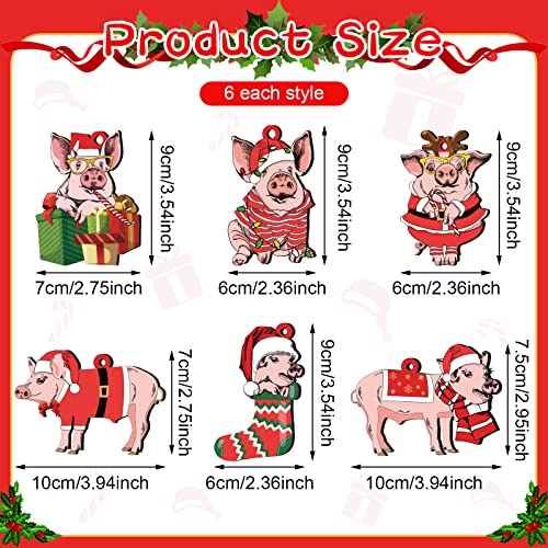 Farmhouse Christmas Pig Ornaments 36 Pcs Wooden Holiday Decorations for Tree & Gifting