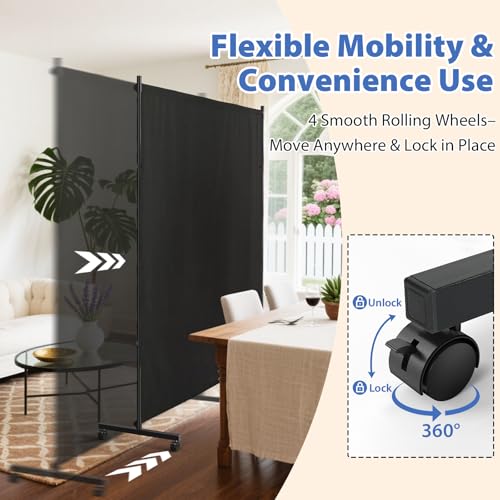 73" x 75" Portable Room Divider Screen with Wheels, Fabric Privacy Partition