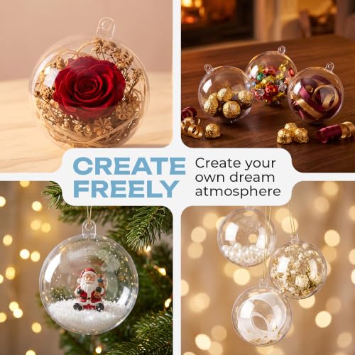 2.75-Inch Plastic Fillable Christmas Ornaments - 12 Pack, Clear, Holiday Decor