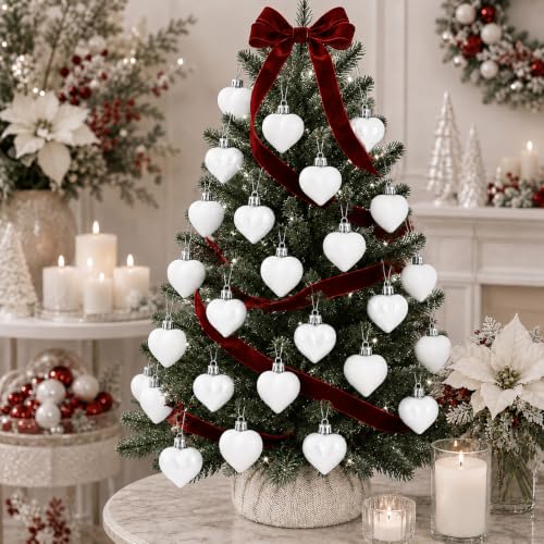 One More Once White Heart Ornaments Set of 12 - Valentine & Christmas Decorations