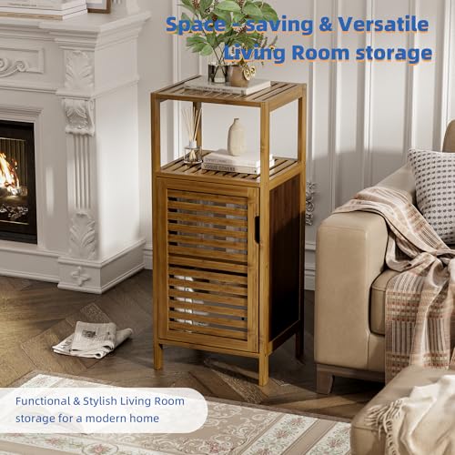 4-Tier Bamboo Bathroom Floor Cabinet - Slim Free Standing Storage Organizer