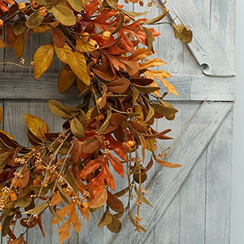 Artificial Fall Wreath with Pumpkin and Oak Leaves for Front Door