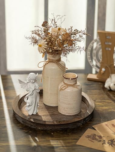 Round Wooden Candle Holder Tray - 11" Rustic Decorative Centerpiece Plate