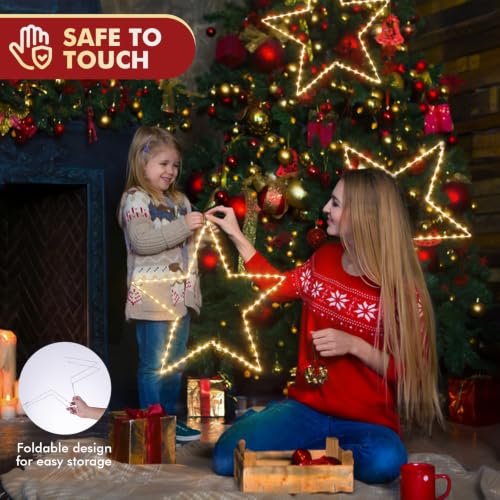 Marchpower 19-Inch Battery-Operated Christmas Window Star Lights with Timer - 70 LED Warm White Large Star Decoration - Indoor/Outdoor Wedding Party Home Décor - Star / 1