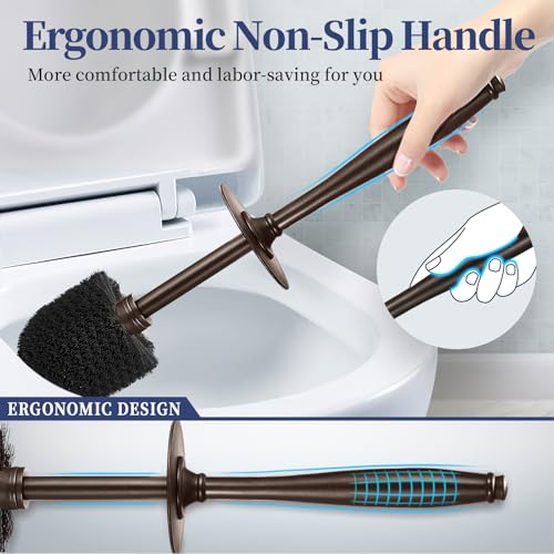 Toilet Brush and Holder Set (2 Pack) - Deep Cleaning Bathroom Scrubber, Bronze