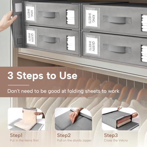 6 Pack Foldable Bed Sheet Organizers and Storage Boxes for Linen Closet
