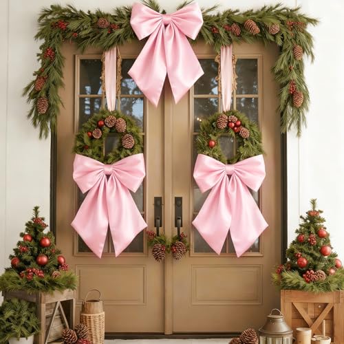 Large Pink Satin Bows for Coquette Room Decor & Events (23x11 In, 3 Pack)
