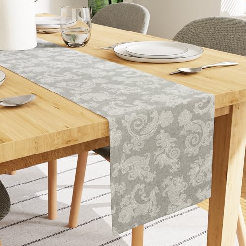 Encasa XO Floral Cotton Table Runner 13x59 in Grey - 4 Seater