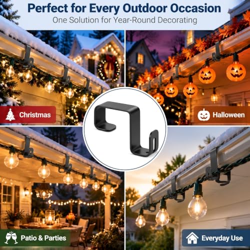 Black 50 Pcs Gutter Light Clips for Outdoor Christmas & Year-Round Use