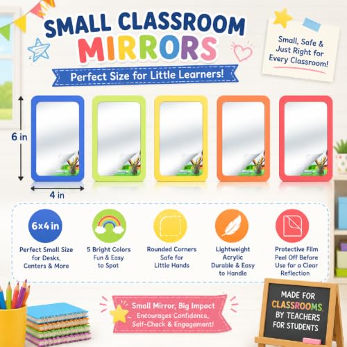 10-Pack 6x4 Inch Shatterproof Acrylic Mirrors for Kids and Classrooms