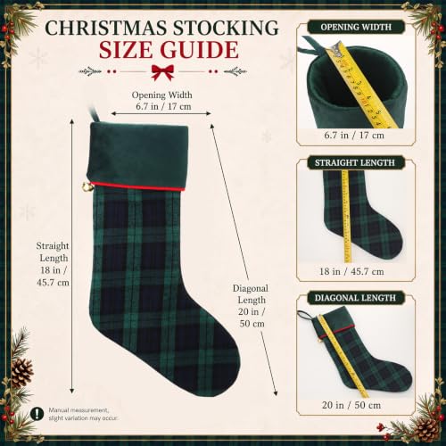 3 Pack Christmas Stockings 20'' Plaid with Velvet Cuffs - Tartan Christmas Stockings