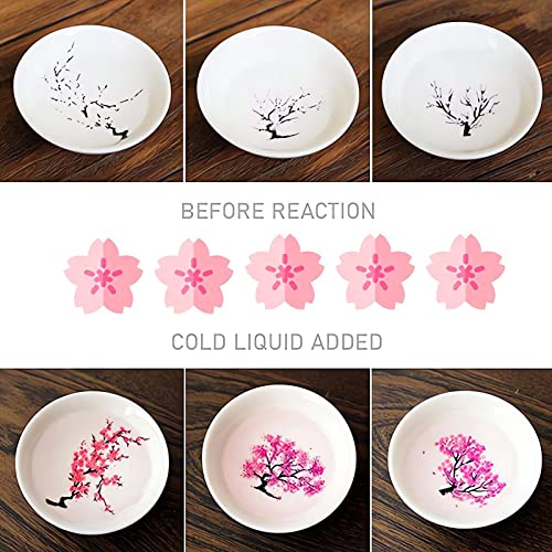 Webahow Magic Sakura Cherry Blossom Sake Cup - Color Changing Ceramic Cold & Hot Tea & Wine Glass, Japanese Blooming Sake Cup Set, Sakura- Cold＆Hot
