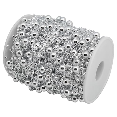 100ft Silver Faux Pearl Bead Garland String for Wedding Crafts & Decor