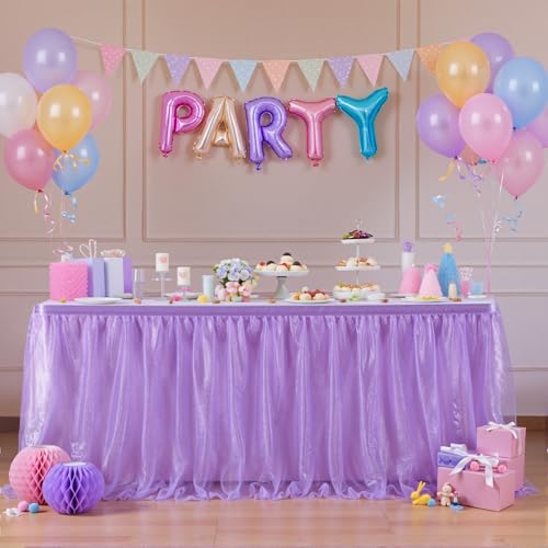 Purple Tulle Ruffle Table Skirt, 6ft Shimmer Tutu for Party & Desk Decor