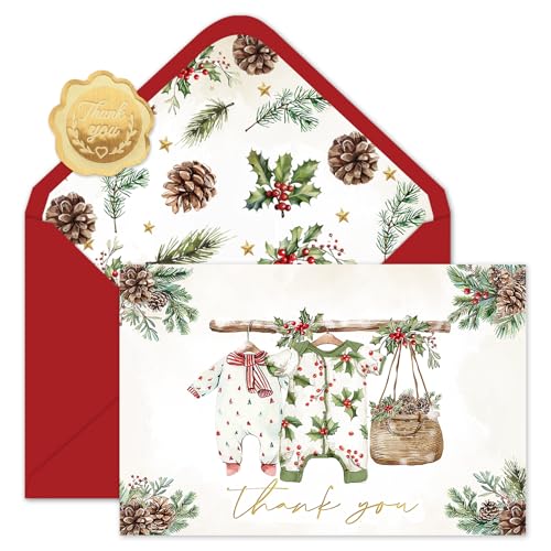 Christmas Baby Shower Thank You Cards with Envelopes & Stickers - 50 Pack