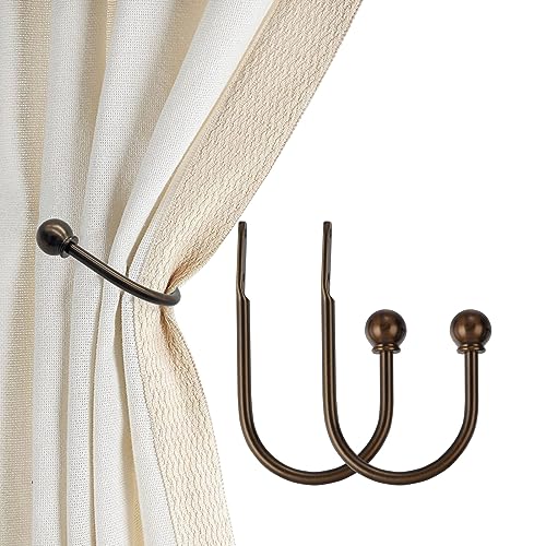Solid Steel Curtain Holdbacks, Decorative French Ball Wall Hooks - 2 Pack