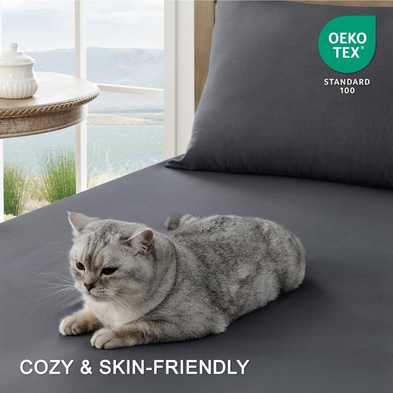 4-Piece Queen Bed Sheet Set - Ultra Soft Brushed Microfiber - Dark Grey