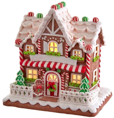 Light Up Gingerbread House Christmas Decor - 9-inch Holiday Village Figurine
