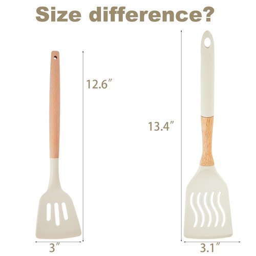 Gaixvny Kitchen Utensils Set - 34 PCS Non-Stick Silicone Cooking Utensils Set Spatula Set with Holder, Wooden Handle Spoon,Brush,Whisk Kitchen Gadgets Tools Set for Nonstick Cookware (Cream White-34P)