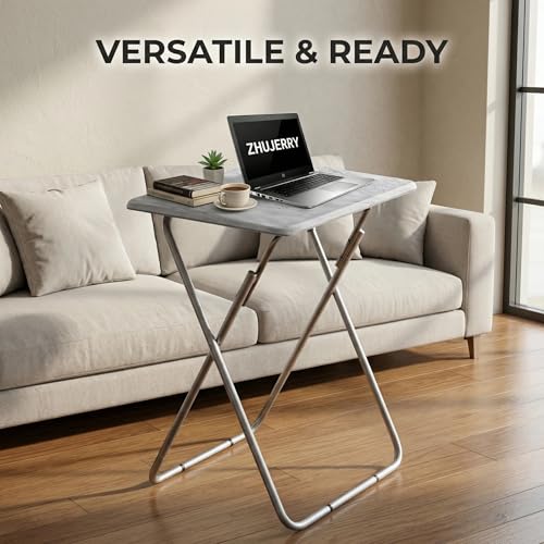 Folding TV Tray Table with Metal Frame - White Marble Snack Table