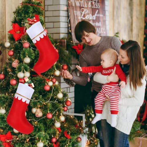 Amazing Time 40 Pcs Christmas Stockings Bulk Red with White Cuff and Gold Trim