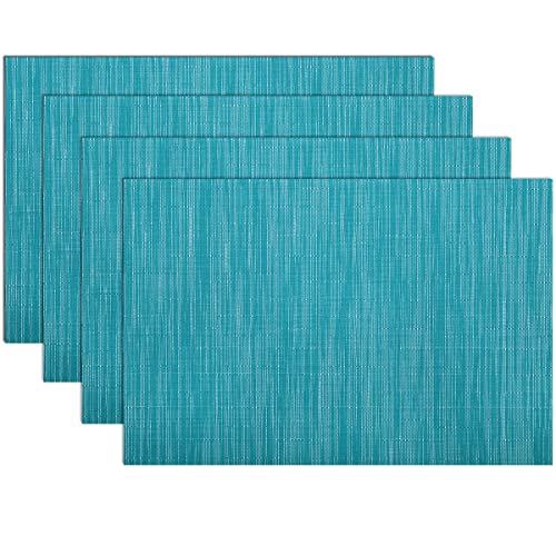 Woven Vinyl Placemats Set of 4, Heat Resistant Non-Slip Table Mats - Teal Blue