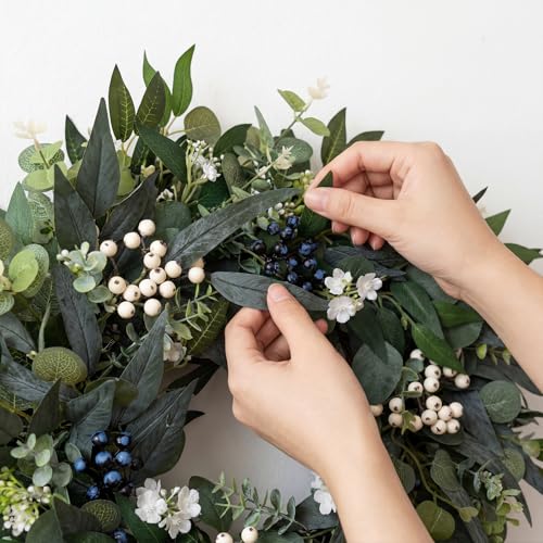 24-Inch Artificial Eucalyptus Wreath for Front Door All-Season Greenery