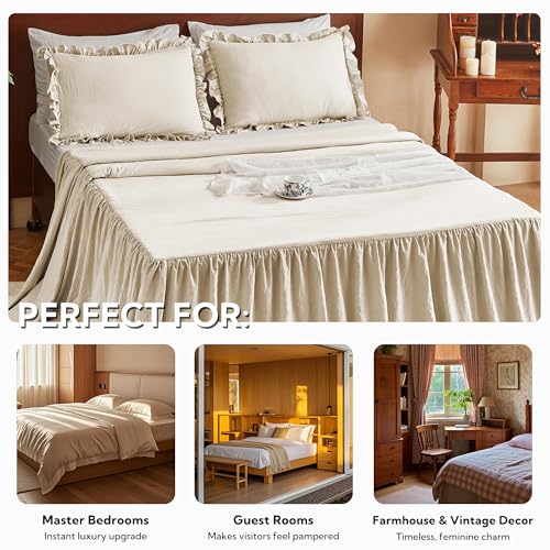 MR&HM Shabby Chic Microfiber Bedspread Set - 30" Ruffle Drop Skirt