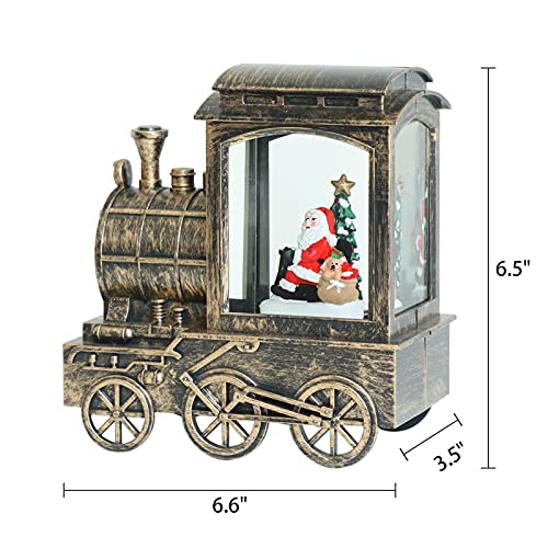 GenSwin Lr Christmas Snow Globe Lantern Train with Timer & Music, Santa Scene, LED Decoration