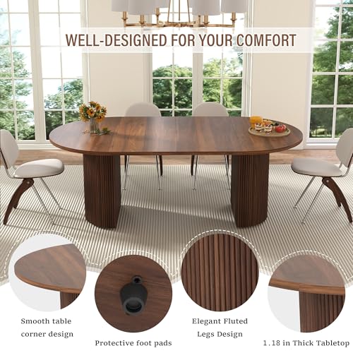 Extendable Dining Table - Round to Oval 41-78" Fluted Pedestal Base, Walnut