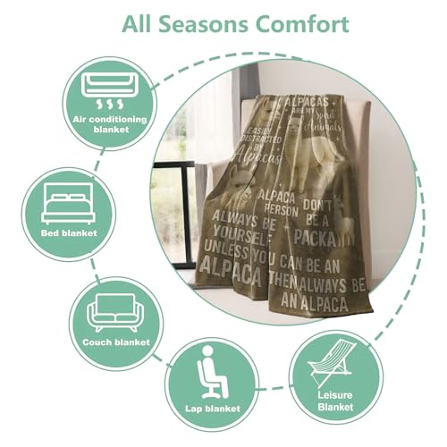 RQTWC Alpaca Throw Blanket 50x60in - Funny Spirit Animal Flannel Travel Sofa Decor