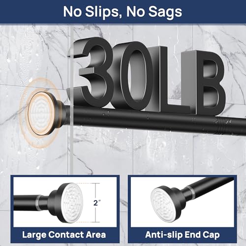Adjustable Tension Curtain Rod 32-66 Inch, 2-Pack Black No-Drill Rod