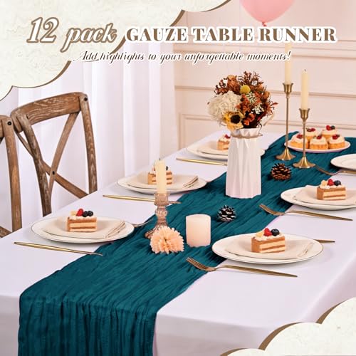 Pesonlook 24 Pack Teal Cheesecloth Table Runner 17.7x108 Inch for Wedding & Party Decor