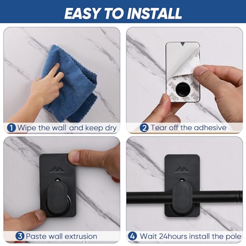 No Drill Curtain Rod Brackets for 5/8 Inch Rods, Adhesive Wall Hooks (4 Pack)